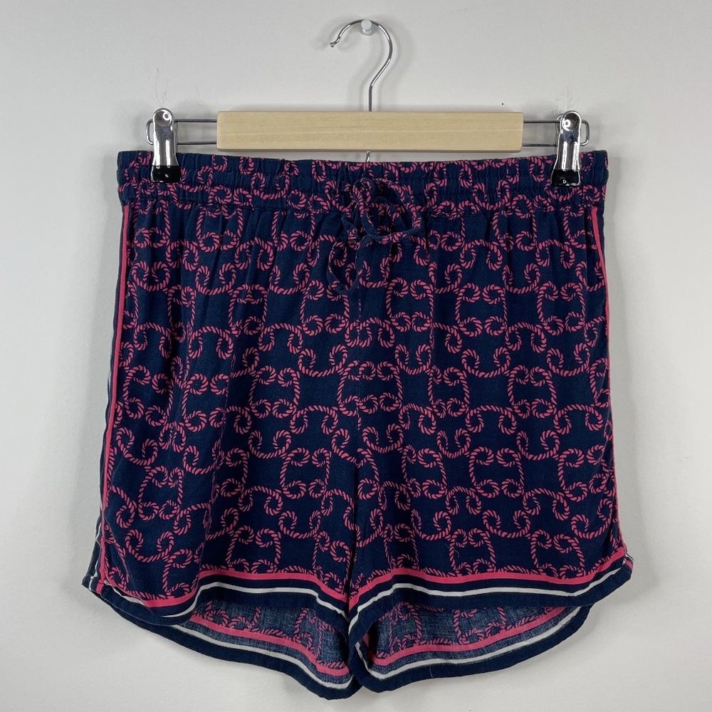 Crown & Ivy Blue Pink Nautical Rope Soft Elastic Waist Shorts Size Small